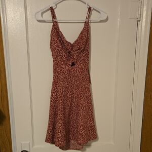 Red Floral Tie-back, Twist Front Sundress - Women's